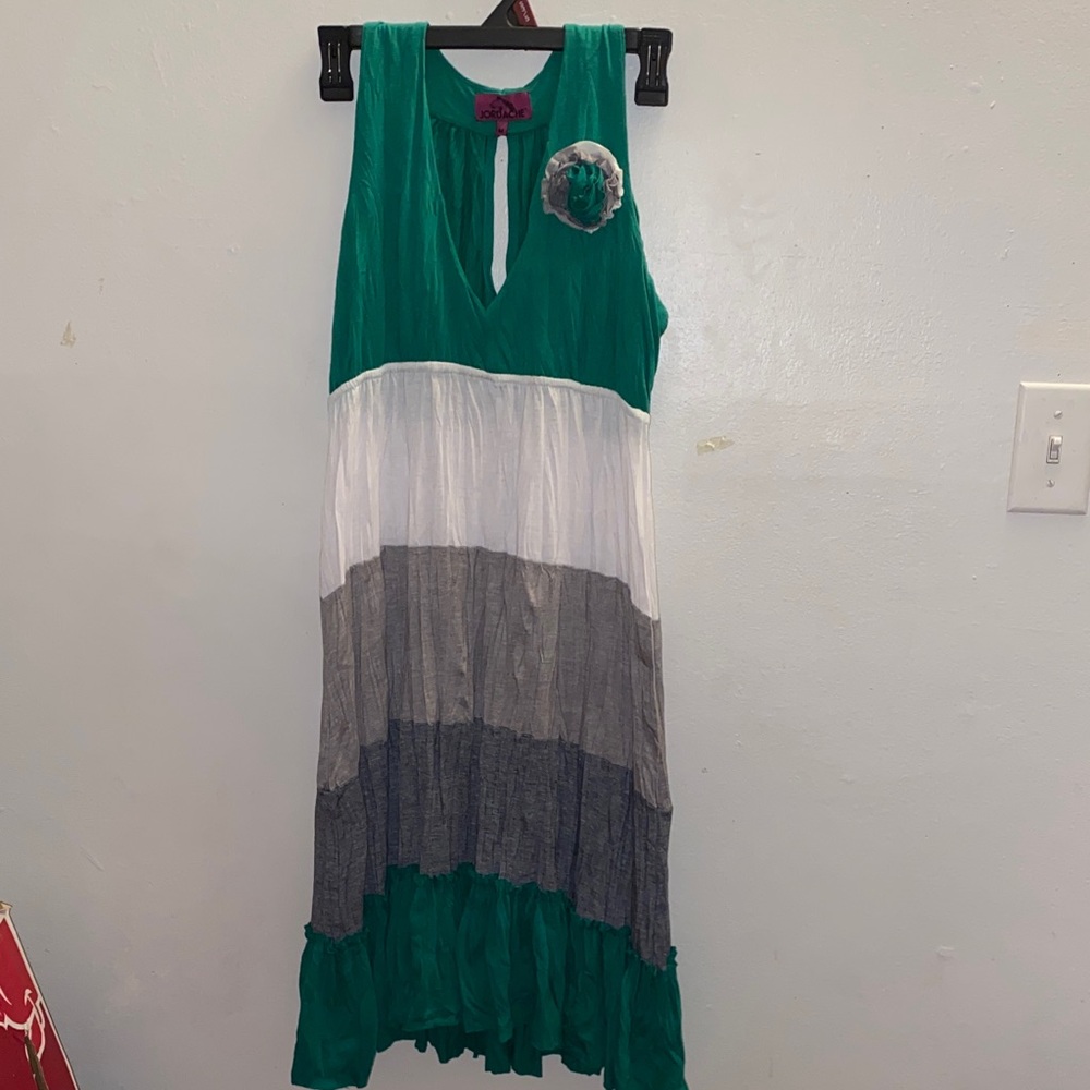 Jordache Green, White, and Gray Maxi Dress